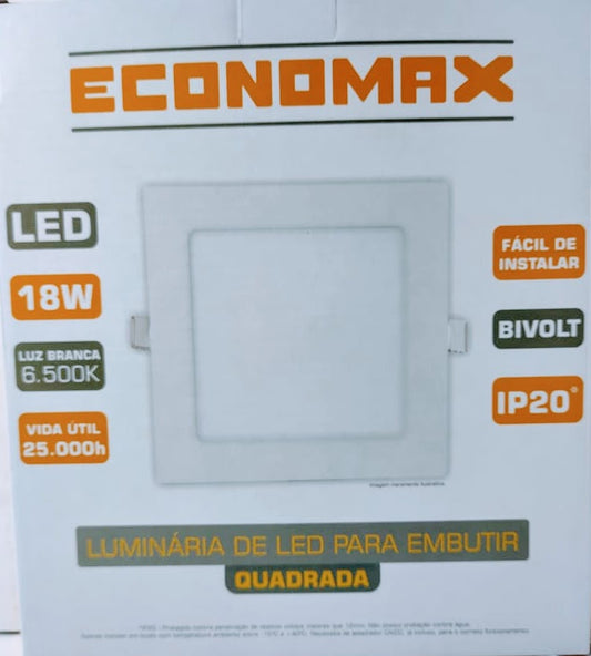 Plafón LED 18W Quadrado Embutir Branco Frio