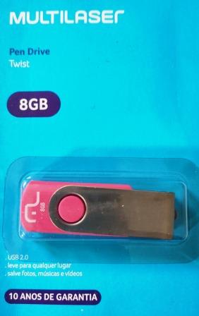 Pen Drive Multilaser Twist 8GB USB Leitura 10MB/s e Gravação 3MB/s Rosa - PD687 PD687