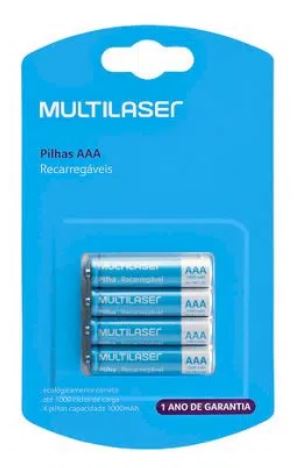 Pilhas Recarregáveis Aaa Multilaser 1000Mah Com 4 Unidades - CB050 CB050