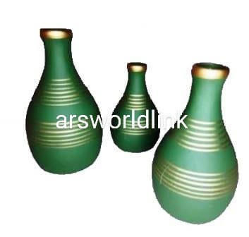 Conjunto Kit Trio Vasos Ceramica Enfeite Decorativo Centro De Mesa Sala Verde com Dourado