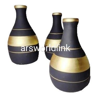 Conjunto Kit Trio Vasos Ceramica Enfeite Decorativo Centro De Mesa Sala Preto com Dourado